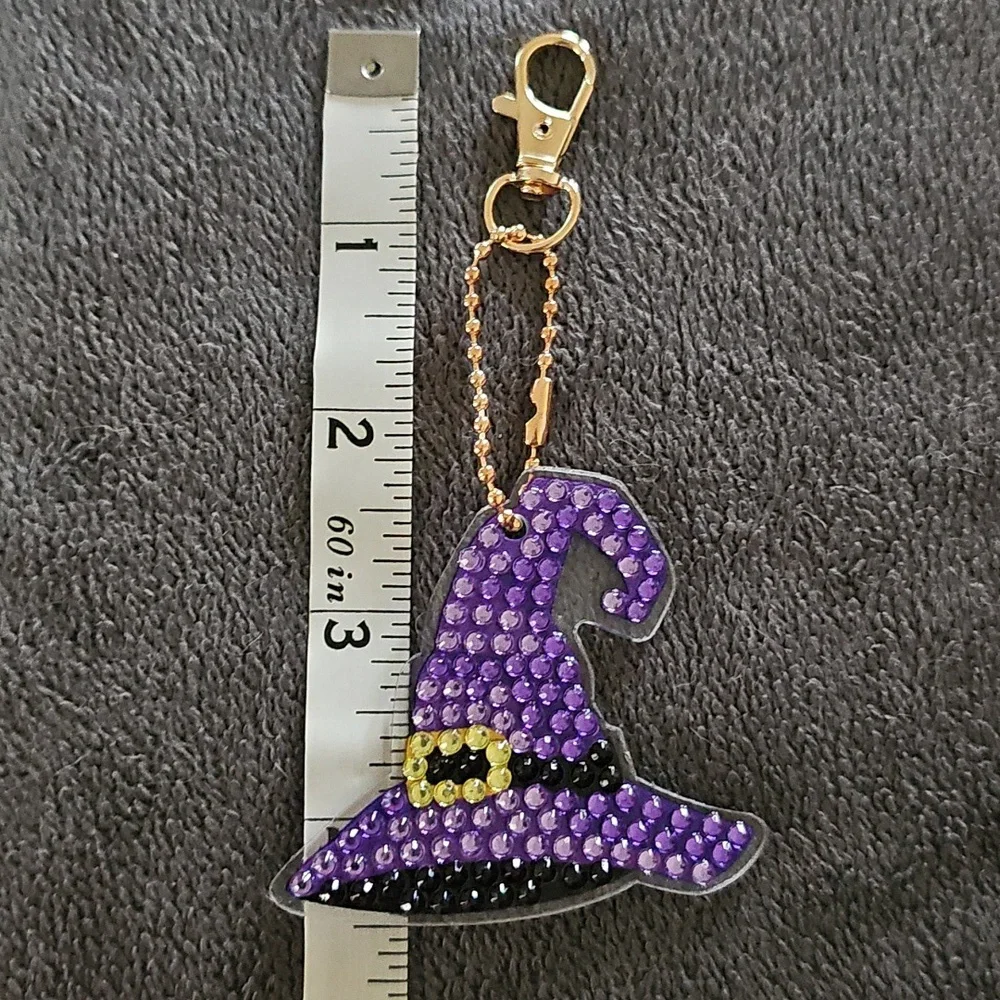 Rhinestone Purple Witch Hat Keychain